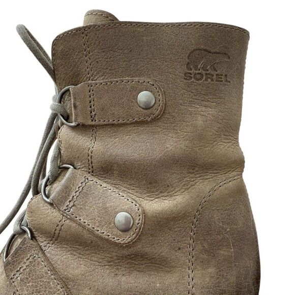 Sorel Joan of Arctic Boot Mid Lace Up Wedge Dark Fog Grey Taupe Women’s 7.5 - Picture 2 of 13